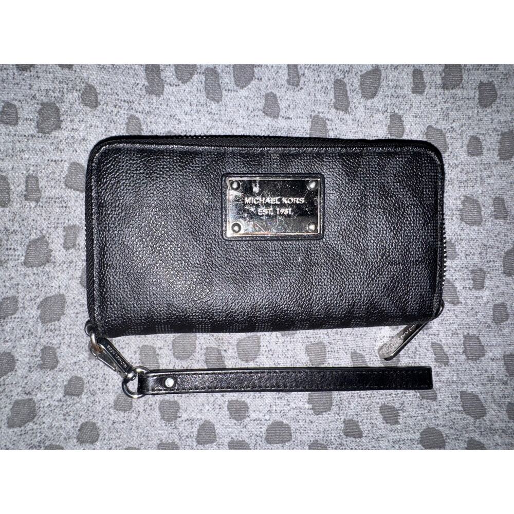 Michael Kors Black MK Logo Zip Around Wristlet Wallet